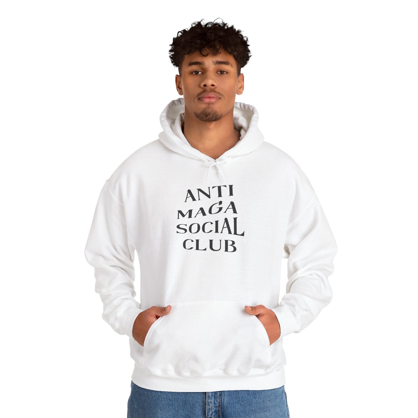 Anti MAGA Social Club White Hoodie, Unisex Sweatshirt, Protest Apparel, Political Statement Wear, Activist Clothing, Front