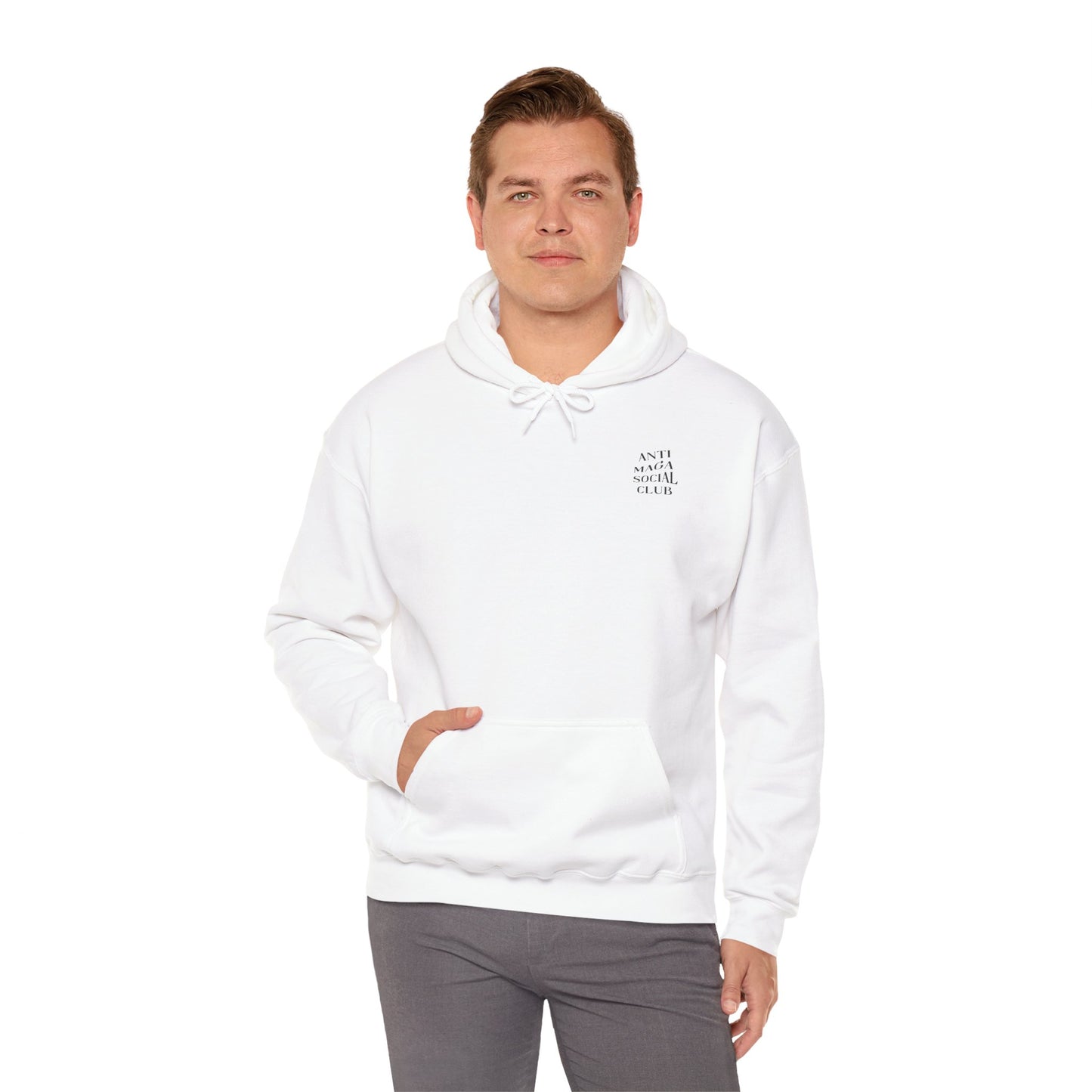 Anti MAGA Social Club White Hoodie, Unisex Sweatshirt, Protest Apparel, Political Statement Wear, Activist Clothing, Back