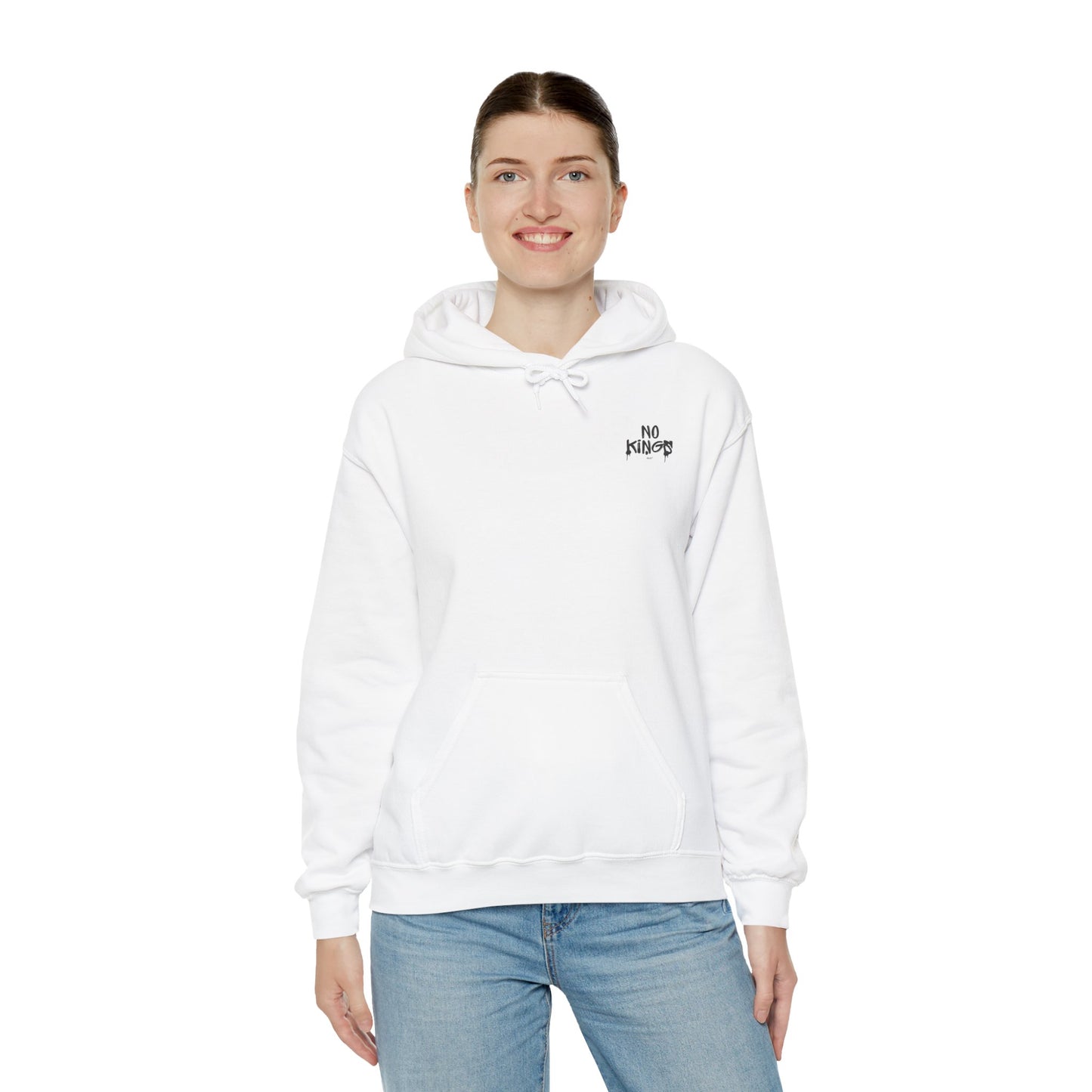 No Kings Protest Hoodie, Anti-Trump White Sweatshirt, Political Activist Apparel, Resistance Clothing, Pullover, Back