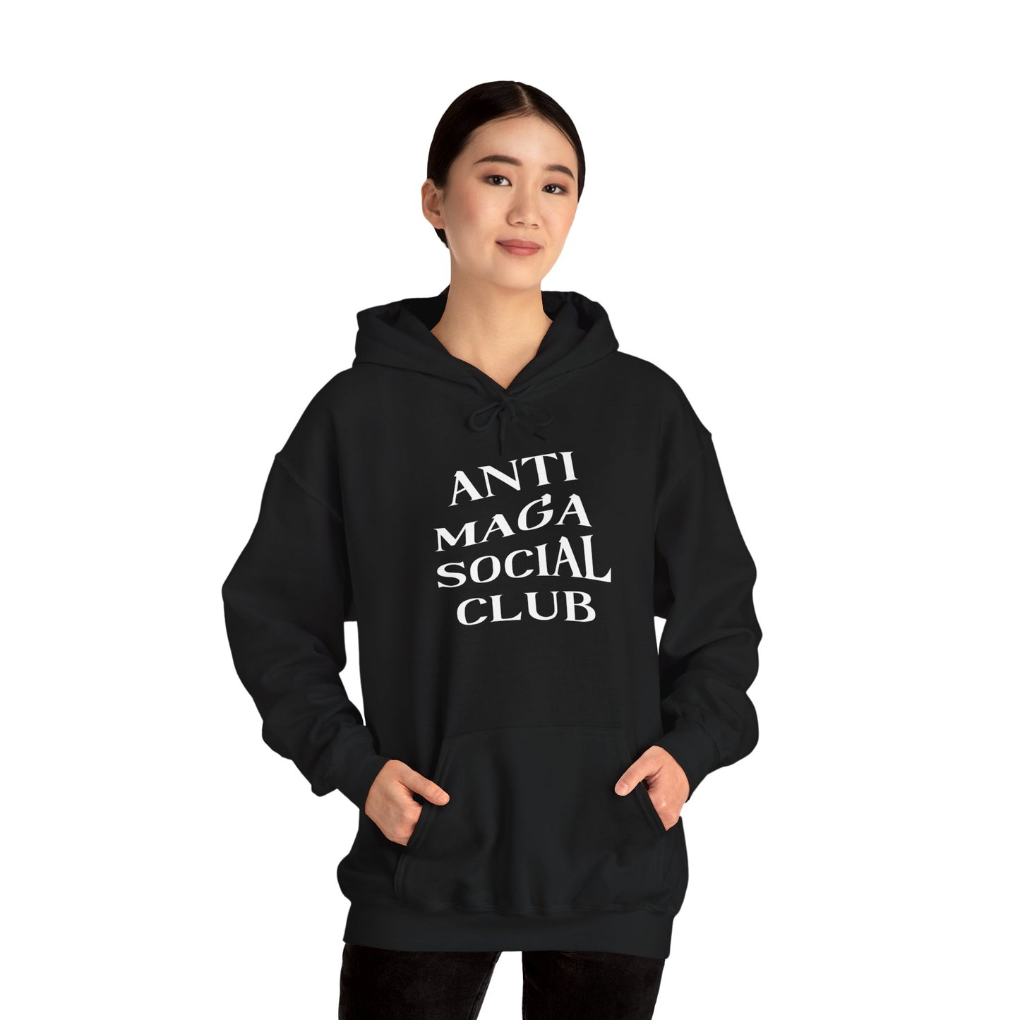 Anti MAGA Social Club Black Hoodie, Unisex Sweatshirt, Protest Apparel, Political Statement Wear, Activist Clothing, Front