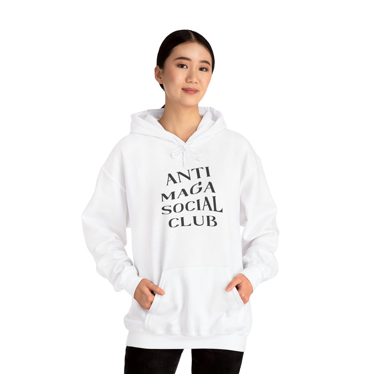 Anti MAGA Social Club White Hoodie, Unisex Sweatshirt, Protest Apparel, Political Statement Wear, Activist Clothing, Front