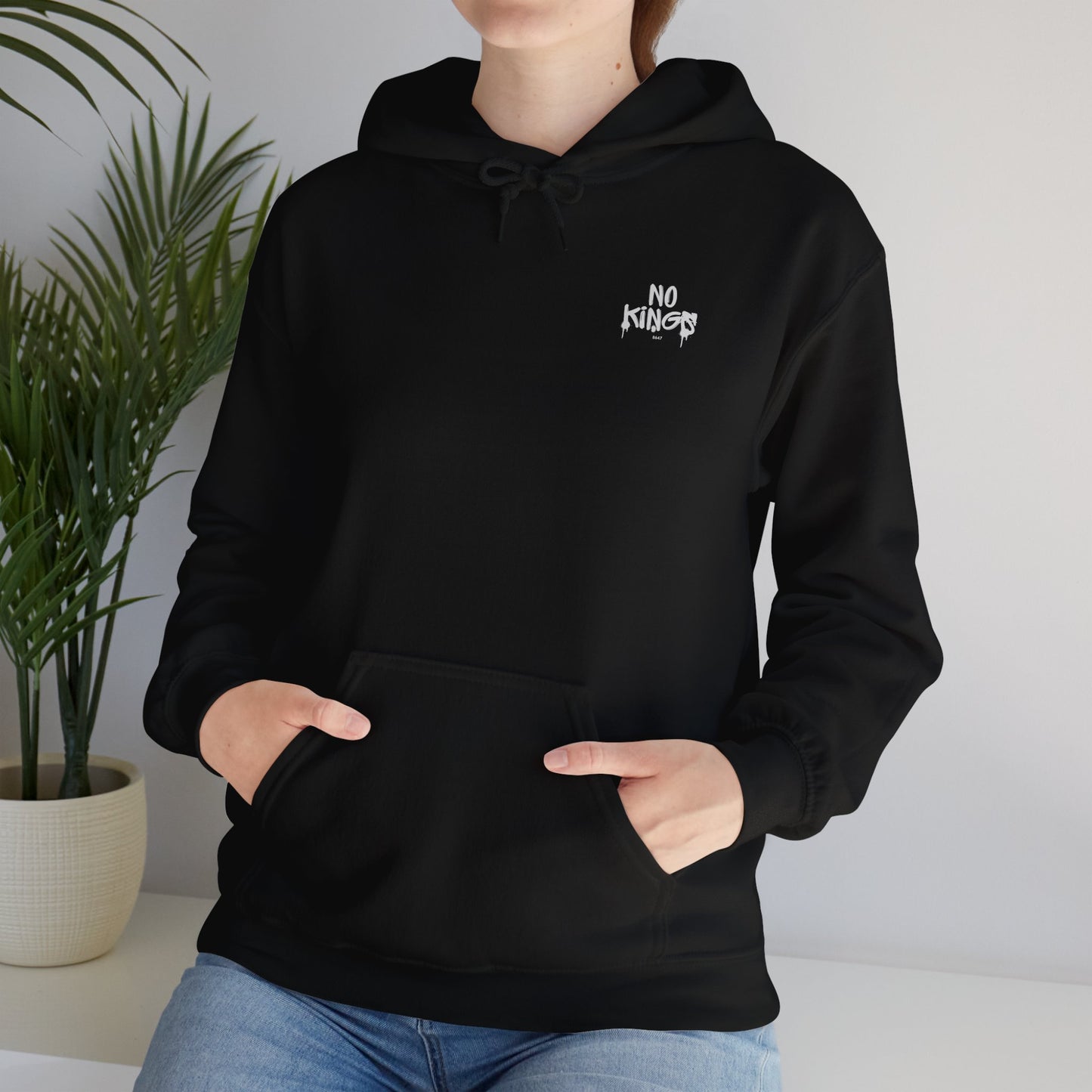 No Kings Protest Hoodie, Anti-Trump Black Sweatshirt, Political Activist Apparel, Resistance Clothing, Pullover, Back