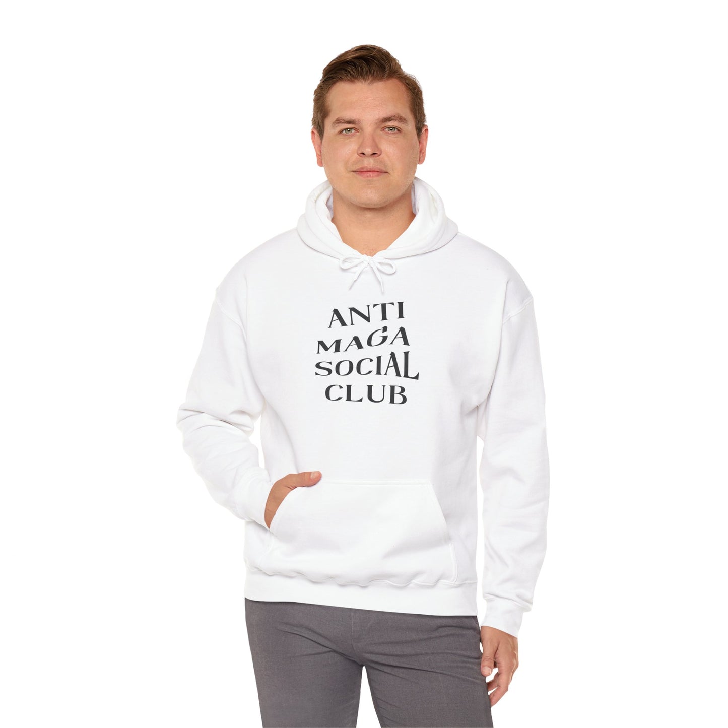 Anti MAGA Social Club White Hoodie, Unisex Sweatshirt, Protest Apparel, Political Statement Wear, Activist Clothing, Front
