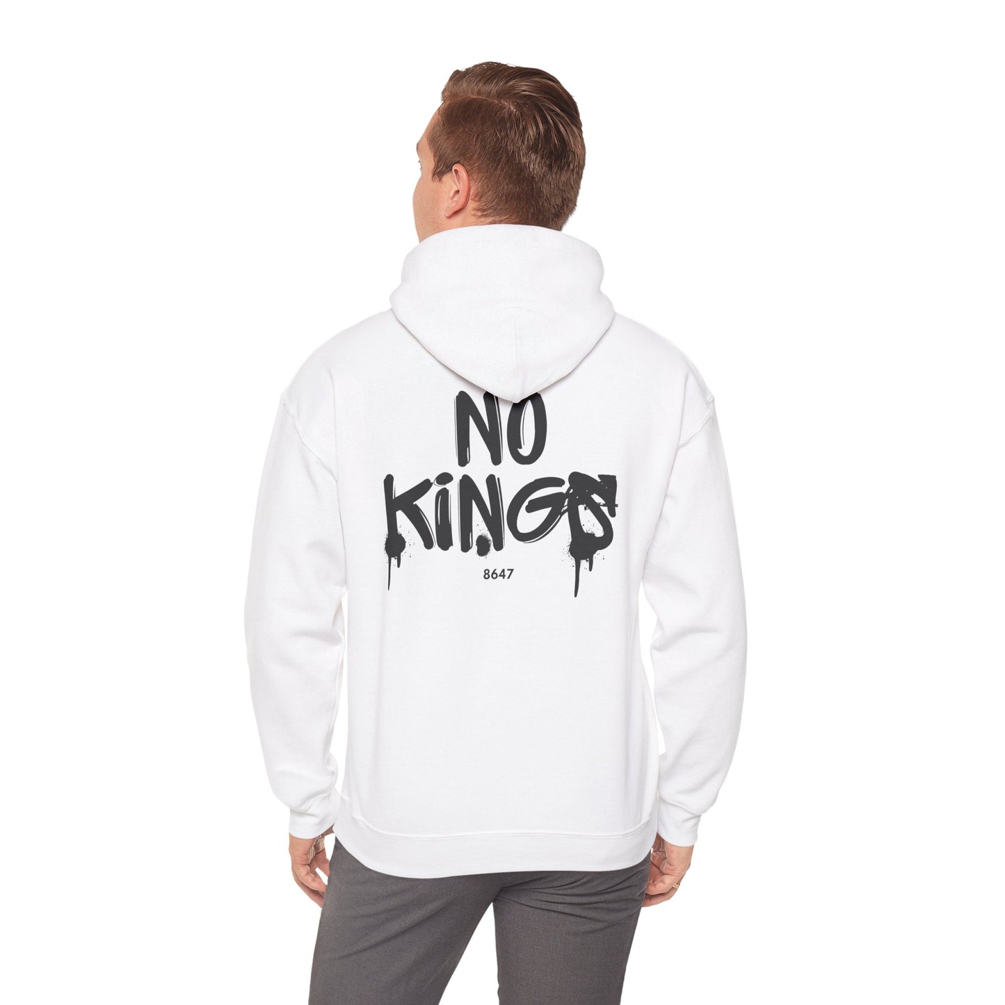 No Kings Protest Hoodie, Anti-Trump White Sweatshirt, Political Activist Apparel, Resistance Clothing, Pullover, Back