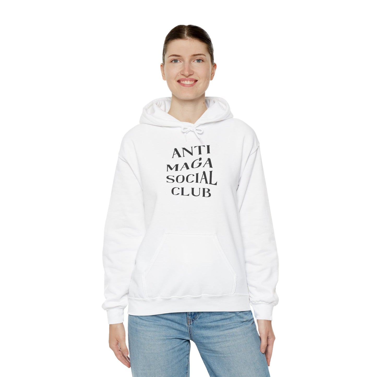 Anti MAGA Social Club White Hoodie, Unisex Sweatshirt, Protest Apparel, Political Statement Wear, Activist Clothing, Front