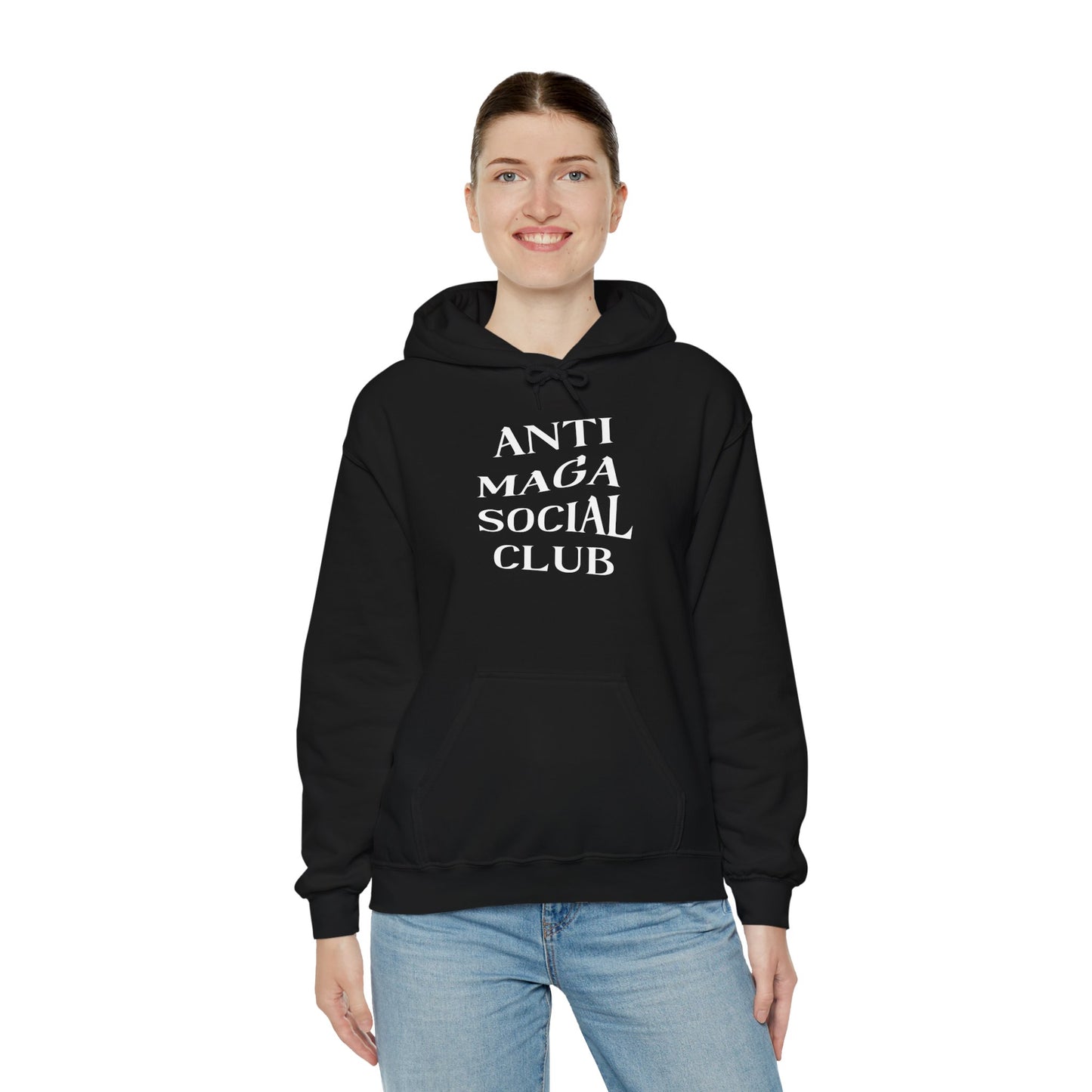 Anti MAGA Social Club Black Hoodie, Unisex Sweatshirt, Protest Apparel, Political Statement Wear, Activist Clothing, Front