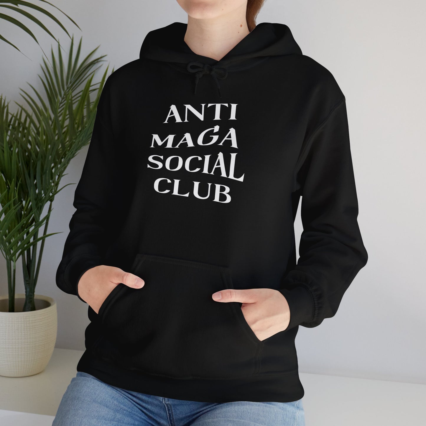 Anti MAGA Social Club Black Hoodie, Unisex Sweatshirt, Protest Apparel, Political Statement Wear, Activist Clothing, Front