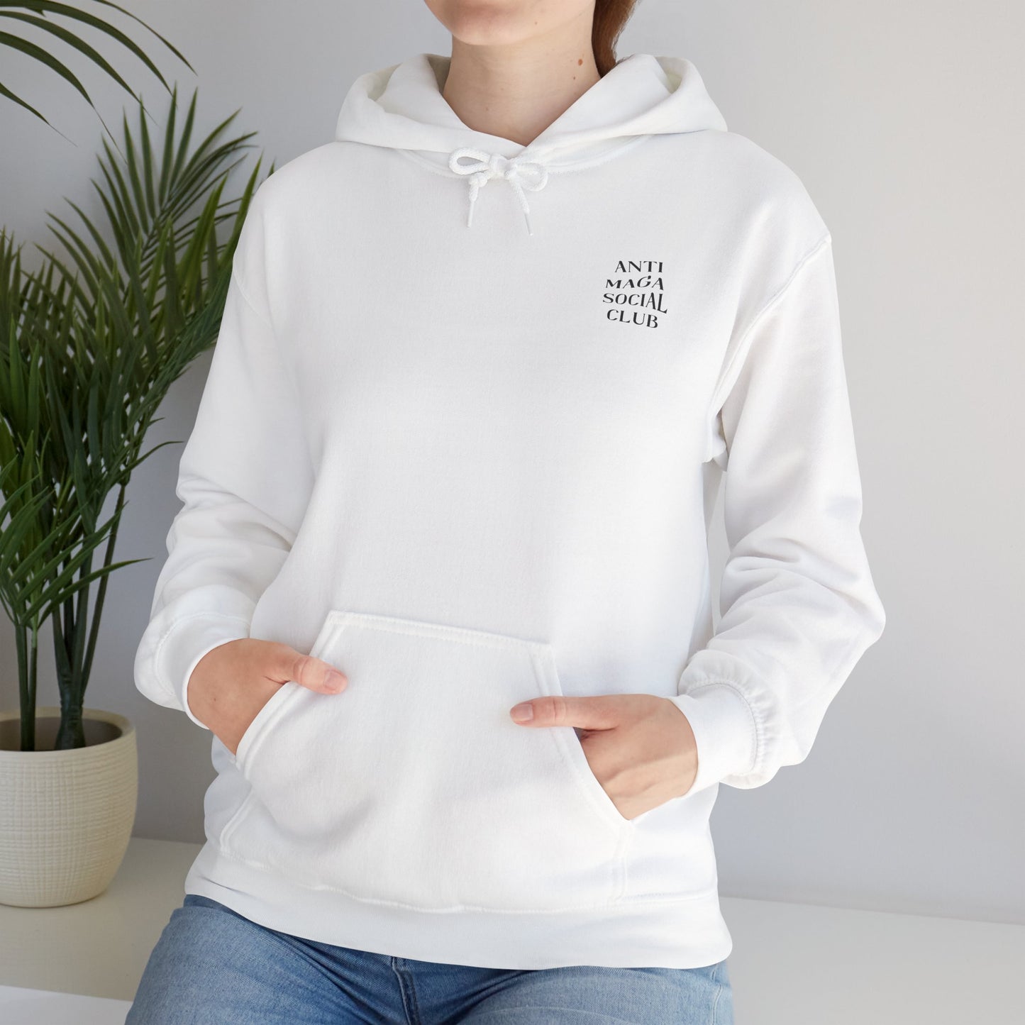Anti MAGA Social Club White Hoodie, Unisex Sweatshirt, Protest Apparel, Political Statement Wear, Activist Clothing, Back