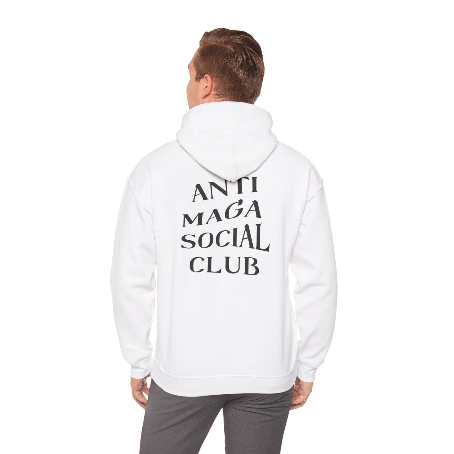 Anti MAGA Social Club White Hoodie, Unisex Sweatshirt, Protest Apparel, Political Statement Wear, Activist Clothing, Back