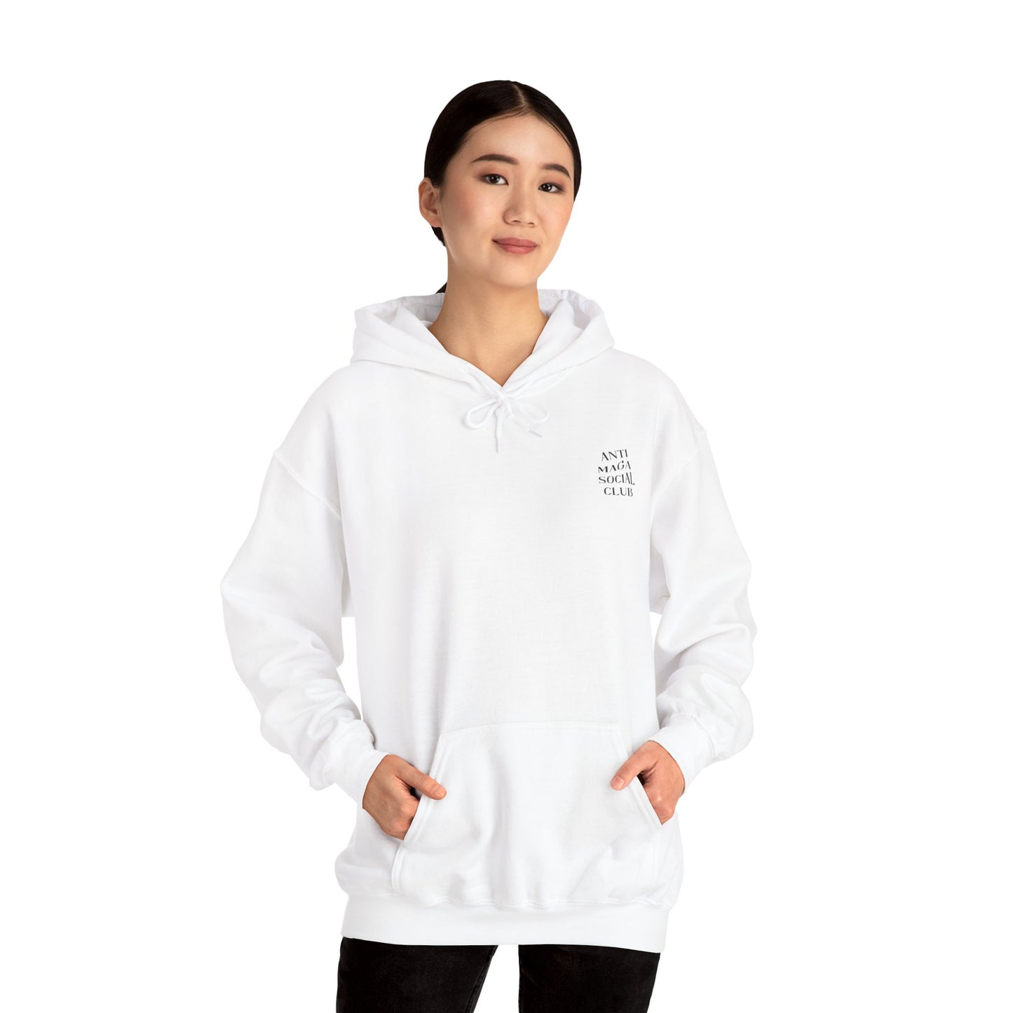 Anti MAGA Social Club White Hoodie, Unisex Sweatshirt, Protest Apparel, Political Statement Wear, Activist Clothing, Back