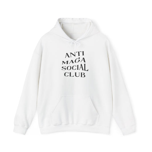 Anti MAGA Social Club White Hoodie, Unisex Sweatshirt, Protest Apparel, Political Statement Wear, Activist Clothing, Front
