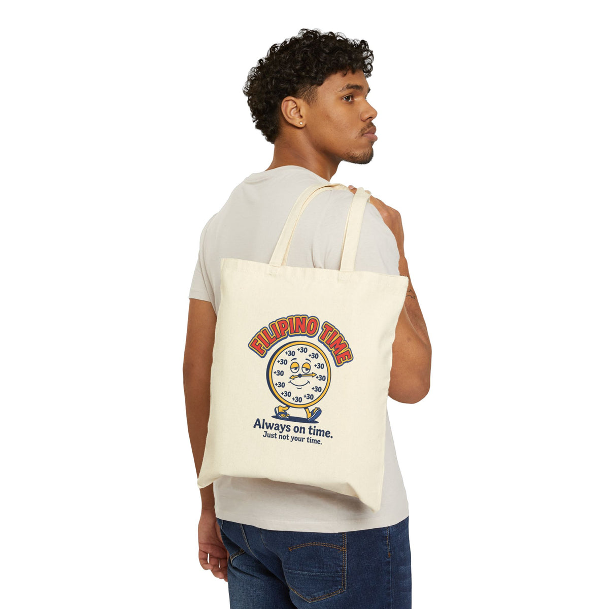Filipino Time Always On Time Funny Pinoy Tote Bag, Natural Canvas Filipino Gift