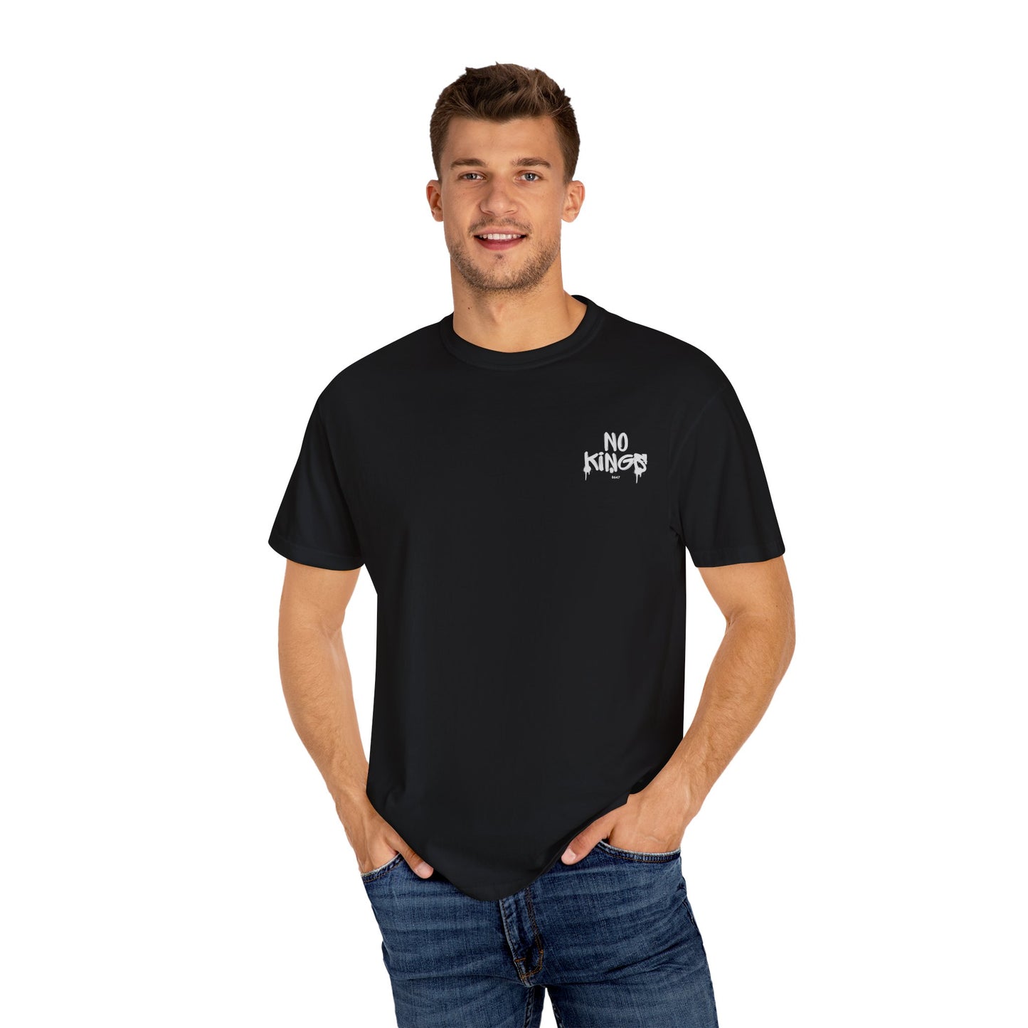 No Kings Protest T-Shirt, Anti-Trump Tee, Unisex Garment-Dyed Black Shirt, Political Statement Top, Resist Apparel