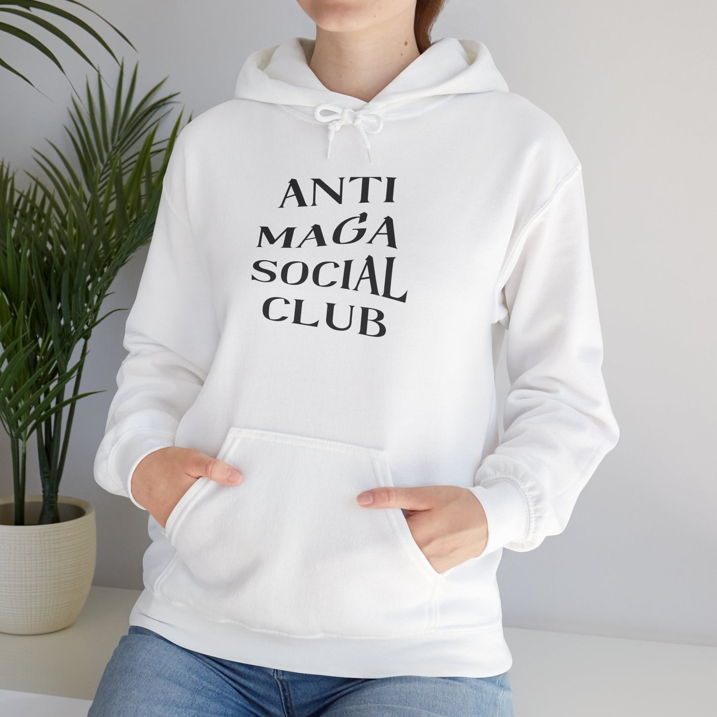 Anti MAGA Social Club White Hoodie, Unisex Sweatshirt, Protest Apparel, Political Statement Wear, Activist Clothing, Front
