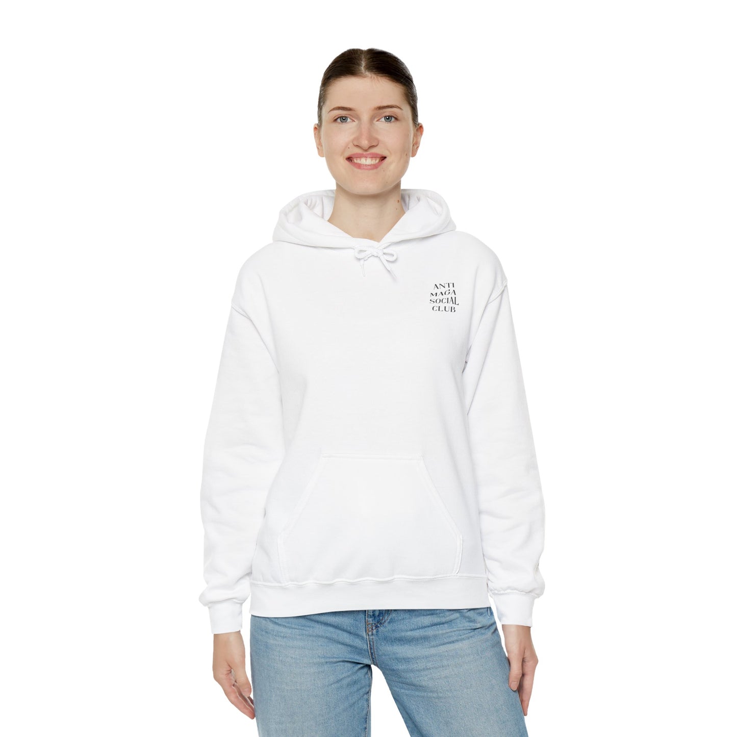 Anti MAGA Social Club White Hoodie, Unisex Sweatshirt, Protest Apparel, Political Statement Wear, Activist Clothing, Back