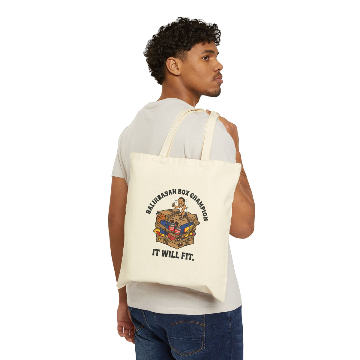 Balikbayan Box Champion It Will Fit Funny Filipino Tote Bag, Natural Canvas Filipino Gift